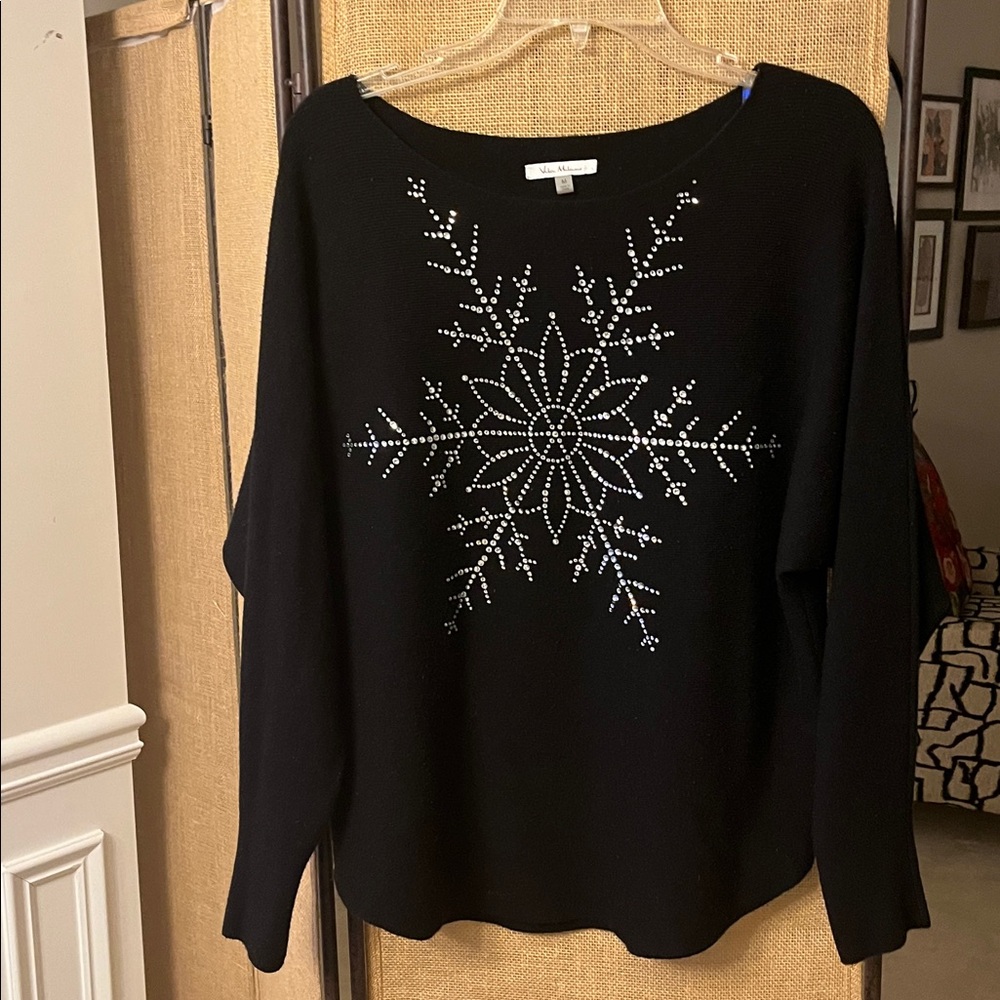 Vila Milano Snowflake Sweater. Size M. Black with Rhinestone appliqué.